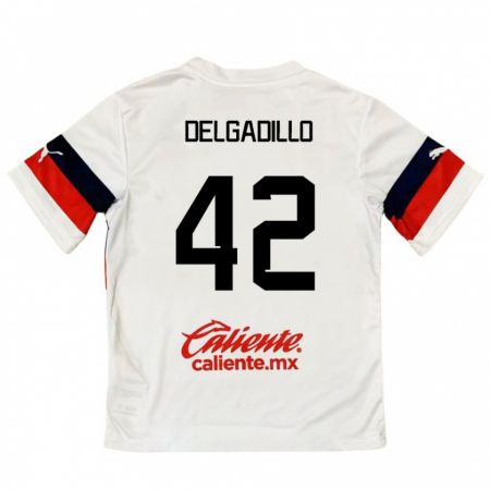 Kandiny Bambino Maglia Diego Delgadillo #42 Bianco Rosso Kit Gara Away 2024/25 Maglietta