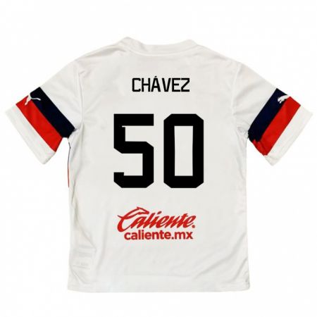 Kandiny Bambino Maglia Mateo Chávez #50 Bianco Rosso Kit Gara Away 2024/25 Maglietta