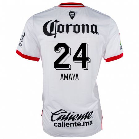 Kandiny Niño Camiseta Frankie Amaya #24 Blanco Rojo 2ª Equipación 2024/25 La Camisa México