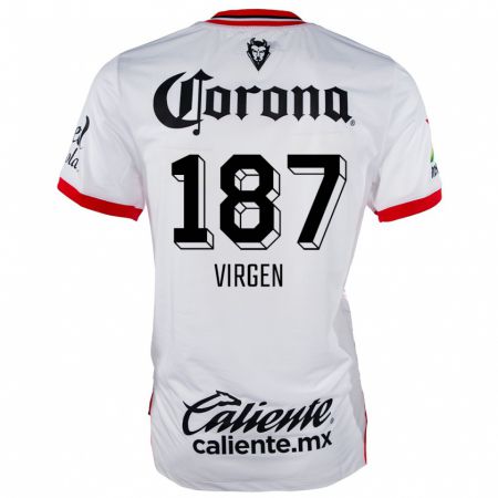 Kandiny Niño Camiseta Oswaldo Virgen #187 Blanco Rojo 2ª Equipación 2024/25 La Camisa México