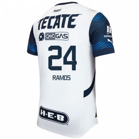 Kandiny Hombre Camiseta César Ramos #24 Blanco Azul 2ª Equipación 2024/25 La Camisa