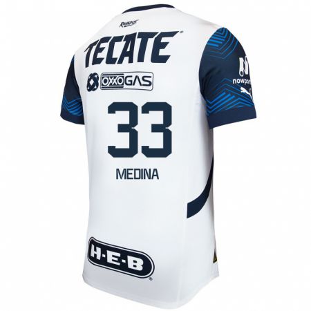 Kandiny Hombre Camiseta Stefan Medina #33 Blanco Azul 2ª Equipación 2024/25 La Camisa