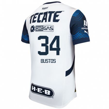 Kandiny Hombre Camiseta César Bustos #34 Blanco Azul 2ª Equipación 2024/25 La Camisa México