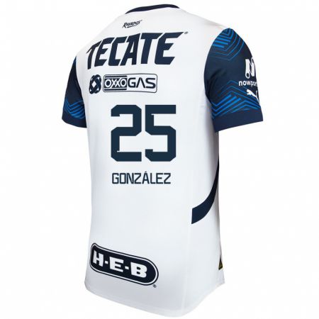 Kandiny Uomo Maglia Jonathan González #25 Bianco Blu Kit Gara Away 2024/25 Maglietta