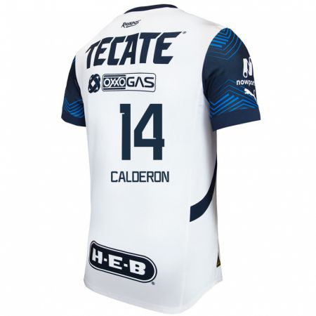 Kandiny Hombre Camiseta Alejandra Calderon #14 Blanco Azul 2ª Equipación 2024/25 La Camisa