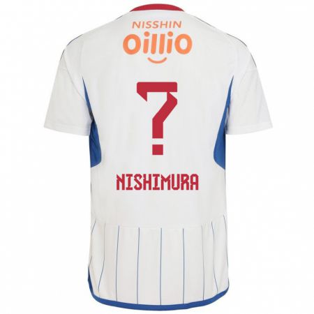 Kandiny Hombre Camiseta Takuma Nishimura #0 Blanco Azul Rojo 2ª Equipación 2024/25 La Camisa