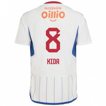 Kandiny Hombre Camiseta Takuya Kida #8 Blanco Azul Rojo 2ª Equipación 2024/25 La Camisa