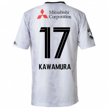 Kandiny Uomo Maglia Riku Kawamura #17 Bianco Nero Kit Gara Away 2024/25 Maglietta