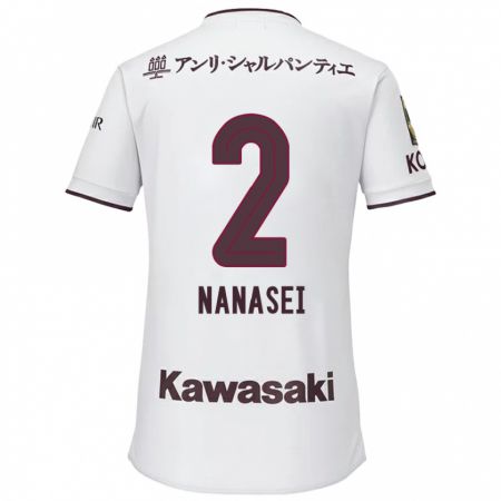 Kandiny Uomo Maglia Nanasei Iino #2 Bianco Rosso Kit Gara Away 2024/25 Maglietta