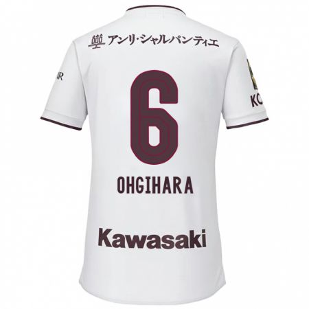 Kandiny Uomo Maglia Takahiro Ogihara #6 Bianco Rosso Kit Gara Away 2024/25 Maglietta