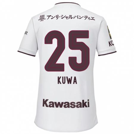 Kandiny Uomo Maglia Yuya Kuwasaki #25 Bianco Rosso Kit Gara Away 2024/25 Maglietta