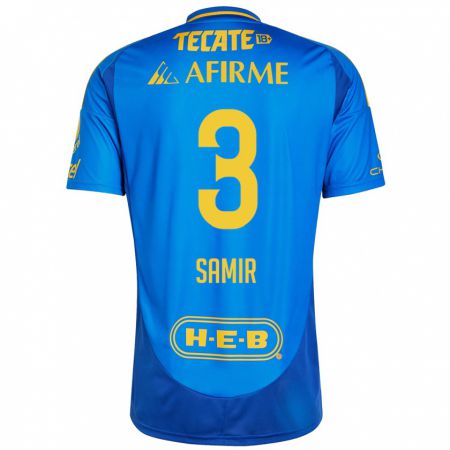 Kandiny Heren Samir Caetano #3 Blauw Geel Uitshirt Uittenue 2024/25 T-Shirt