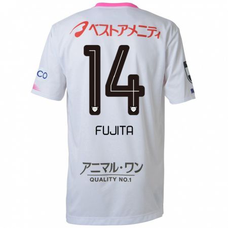 Kandiny Heren Naoyuki Fujita #14 Wit Blauw Roze Uitshirt Uittenue 2024/25 T-Shirt