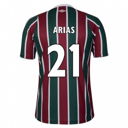 Kandiny Mujer Camiseta Jhon Arias #21 Verde Granate Blanco 1ª Equipación 2024/25 La Camisa