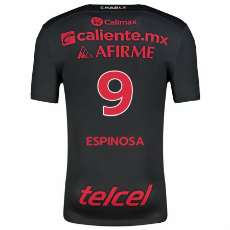 Kandiny Mujer Camiseta Daniela Espinosa #9 Negro Rojo 1ª Equipación 2024/25 La Camisa