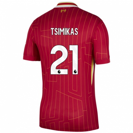 Kandiny Kinderen Konstantinos Tsimikas #21 Rood Geel Wit Thuisshirt Thuistenue 2024/25 T-Shirt