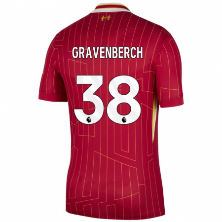 Kandiny Niño Camiseta Ryan Gravenberch #38 Rojo Amarillo Blanco 1ª Equipación 2024/25 La Camisa