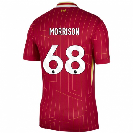 Kandiny Niño Camiseta Kieran Morrison #68 Rojo Amarillo Blanco 1ª Equipación 2024/25 La Camisa