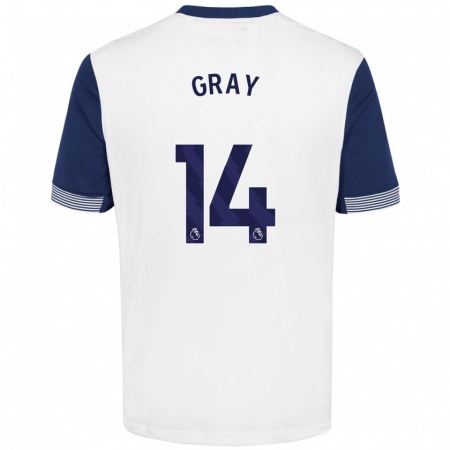 Kandiny Kinderen Archie Gray #14 Wit Blauw Thuisshirt Thuistenue 2024/25 T-Shirt