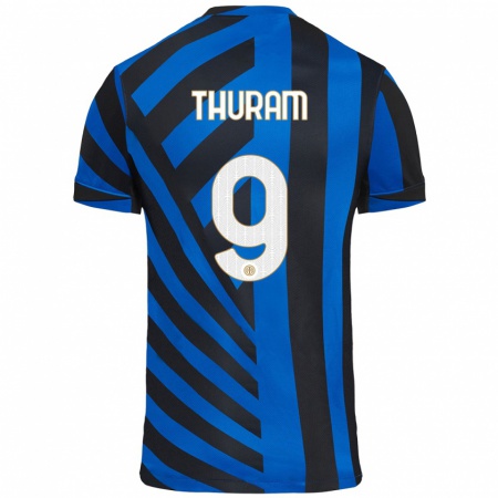 Kandiny Kinderen Marcus Thuram #9 Blauw Zwart Thuisshirt Thuistenue 2024/25 T-Shirt