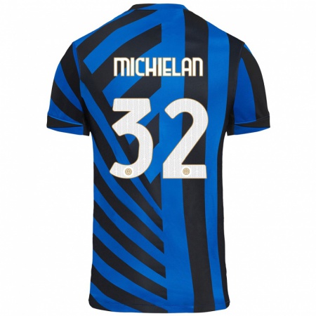 Kandiny Kinder Mattia Michielan #32 Blau Schwarz Heimtrikot Trikot 2024/25 T-Shirt Österreich