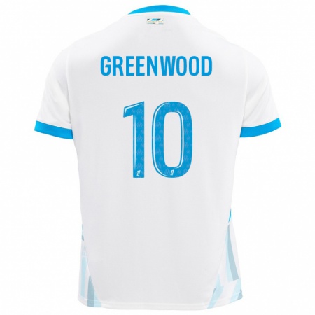 Kandiny Kinderen Mason Greenwood #10 Wit Hemelsblauw Thuisshirt Thuistenue 2024/25 T-Shirt