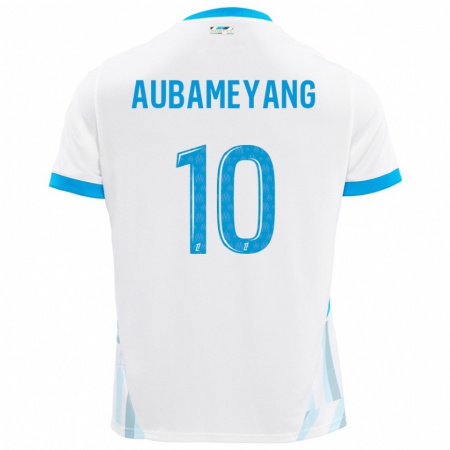 Kandiny Kinderen Pierre-Emerick Aubameyang #10 Wit Hemelsblauw Thuisshirt Thuistenue 2024/25 T-Shirt