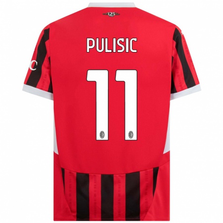 Kandiny Kinderen Christian Pulisic #11 Rood Zwart Thuisshirt Thuistenue 2024/25 T-Shirt