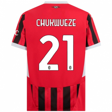 Kandiny Kinderen Samuel Chukwueze #21 Rood Zwart Thuisshirt Thuistenue 2024/25 T-Shirt