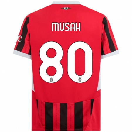 Kandiny Kinderen Yunus Musah #80 Rood Zwart Thuisshirt Thuistenue 2024/25 T-Shirt