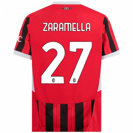 Kandiny Kinderen Mattia Zaramella #27 Rood Zwart Thuisshirt Thuistenue 2024/25 T-Shirt