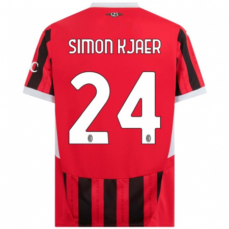 Kandiny Kinderen Simon Kjaer #24 Rood Zwart Thuisshirt Thuistenue 2024/25 T-Shirt