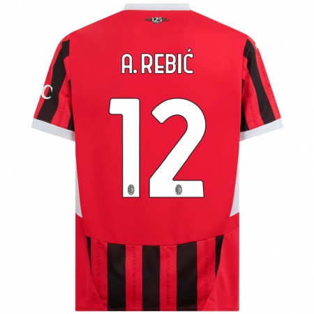 Kandiny Kinderen Ante Rebic #12 Rood Zwart Thuisshirt Thuistenue 2024/25 T-Shirt