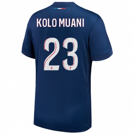 Kandiny Niño Camiseta Randal Kolo Muani #23 Azul Marino Blanco 1ª Equipación 2024/25 La Camisa México