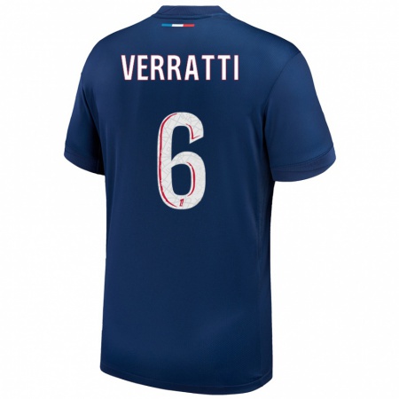 Kandiny Niño Camiseta Marco Verratti #6 Azul Marino Blanco 1ª Equipación 2024/25 La Camisa México