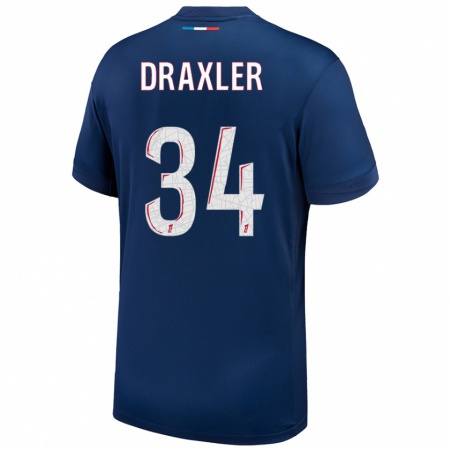 Kandiny Kinderen Julian Draxler #34 Marineblauw Wit Thuisshirt Thuistenue 2024/25 T-Shirt