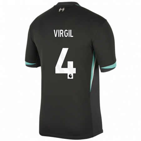 Kandiny Kinderen Virgil Van Dijk #4 Zwart Antraciet Wit Uitshirt Uittenue 2024/25 T-Shirt