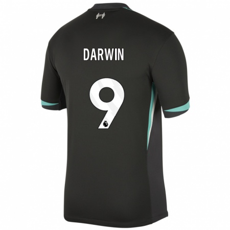 Kandiny Niño Camiseta Darwin Núñez #9 Negro Antracita Blanco 2ª Equipación 2024/25 La Camisa