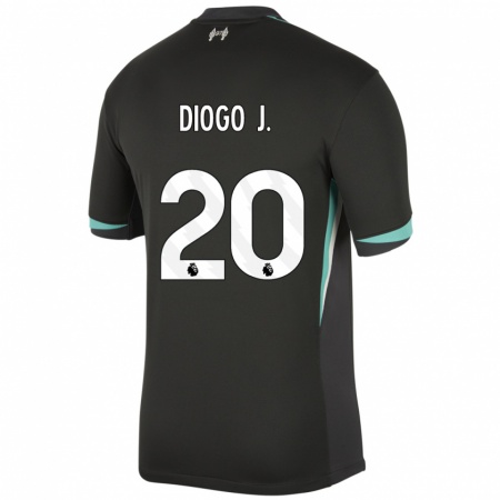 Kandiny Niño Camiseta Diogo Jota #20 Negro Antracita Blanco 2ª Equipación 2024/25 La Camisa