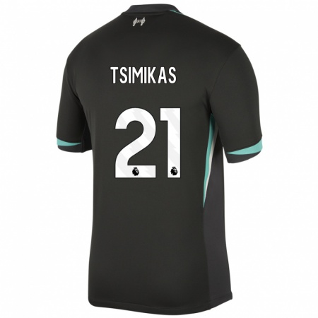 Kandiny Niño Camiseta Konstantinos Tsimikas #21 Negro Antracita Blanco 2ª Equipación 2024/25 La Camisa