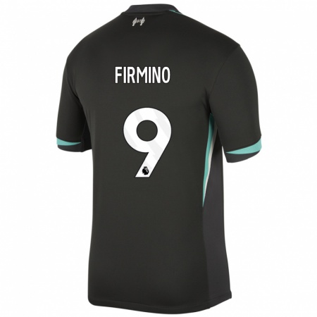 Kandiny Kinderen Roberto Firmino #9 Zwart Antraciet Wit Uitshirt Uittenue 2024/25 T-Shirt