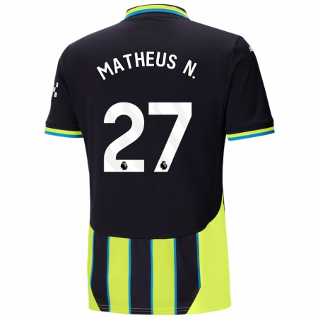 Kandiny Kinderen Matheus Nunes #27 Blauw Geel Uitshirt Uittenue 2024/25 T-Shirt