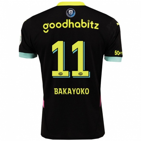 Kandiny Kinderen Johan Bakayoko #11 Zwart Geel Uitshirt Uittenue 2024/25 T-Shirt