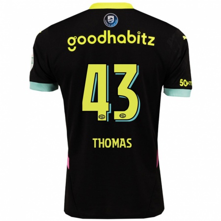 Kandiny Kinderen Kealyn Thomas #43 Zwart Geel Uitshirt Uittenue 2024/25 T-Shirt