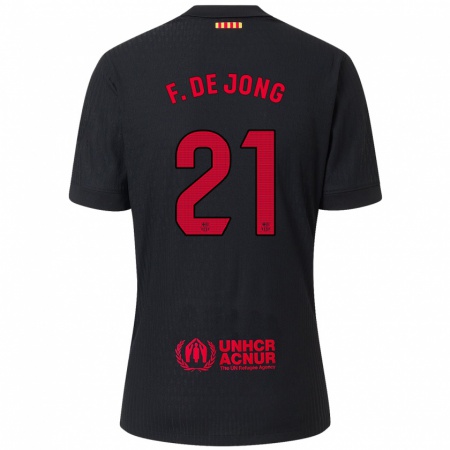 Kandiny Kinderen Frenkie De Jong #21 Zwart Rood Uitshirt Uittenue 2024/25 T-Shirt