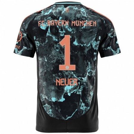 Kandiny Bambino Maglia Manuel Neuer #1 Nero Kit Gara Away 2024/25 Maglietta