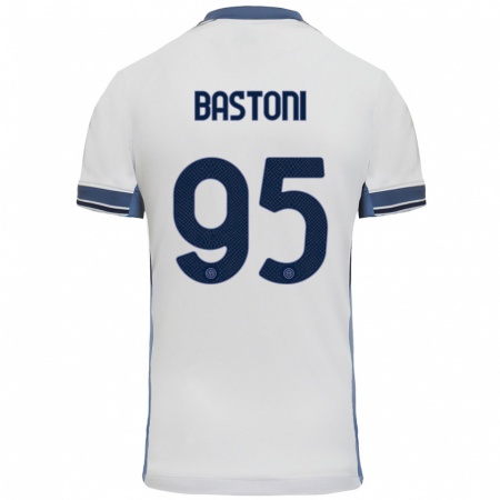 Kandiny Bambino Maglia Alessandro Bastoni #95 Bianco Grigio Kit Gara Away 2024/25 Maglietta