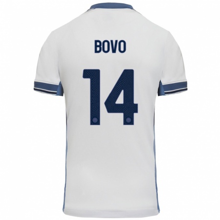 Kandiny Bambino Maglia Leonardo Bovo #14 Bianco Grigio Kit Gara Away 2024/25 Maglietta