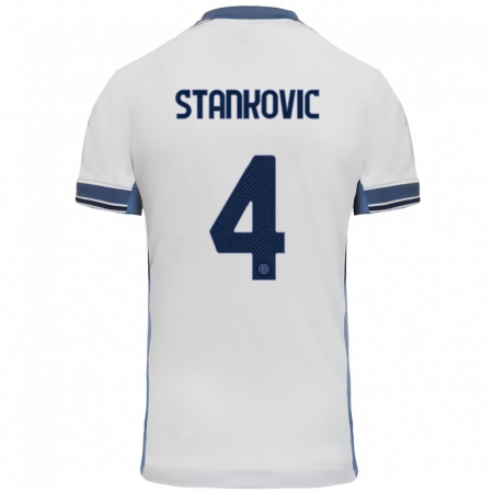 Kandiny Kinderen Aleksandar Stankovic #4 Wit Grijs Uitshirt Uittenue 2024/25 T-Shirt