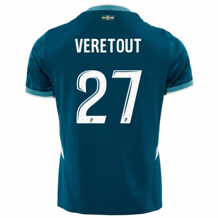 Kandiny Kinderen Jordan Veretout #27 Turkoois Blauw Uitshirt Uittenue 2024/25 T-Shirt